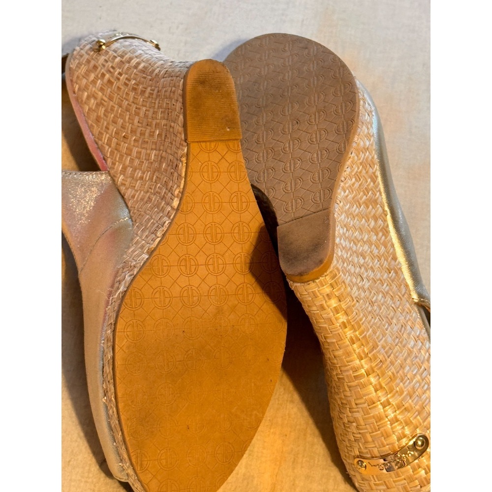 Lilly Pulitzer Kristin Wedge 8.5 Sandals Gold Metallic Leather Slingback OpenToe - Picture 10 of 15